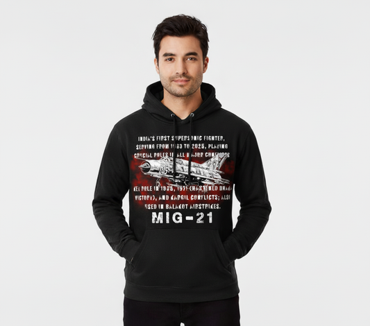MiG‑21 Tribute Black Hoodie – India’s First Supersonic Fighter Legacy Design