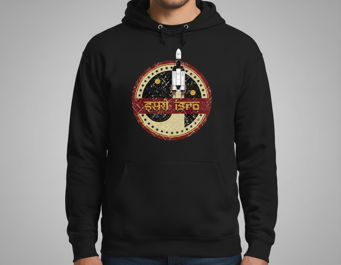 Retro ISRO Space Mission Hoodie for Men – Black