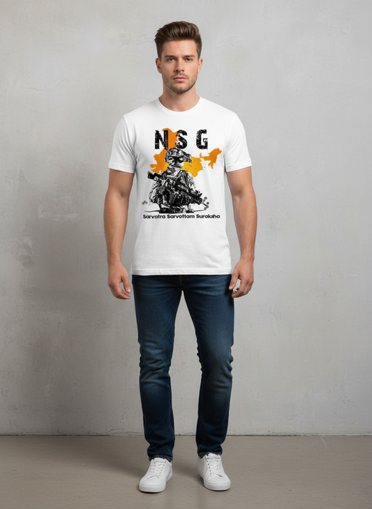 NSG Commando Tribute Tee – honour the elite “Black Cats” with the iconic motto “Sarvatra Sarvottam Suraksha” (Best of the best security, everywhere) in a bold street‑style design.