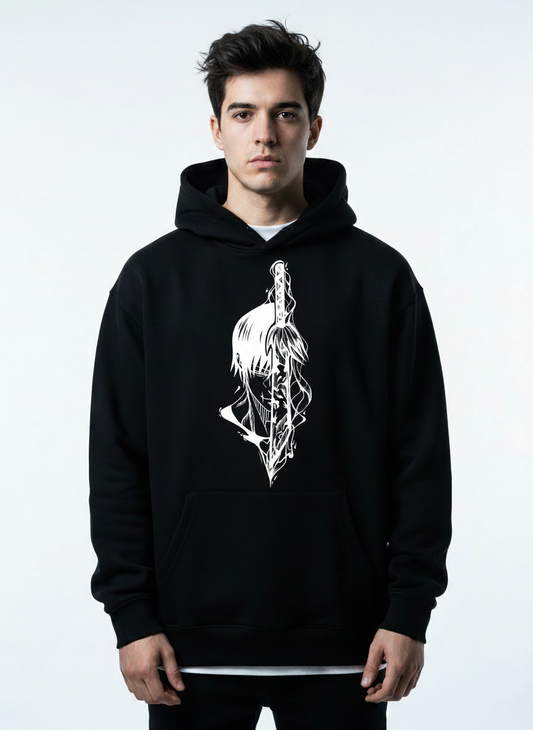 Shadowed Samurai Sword Graphic Black Hoodie