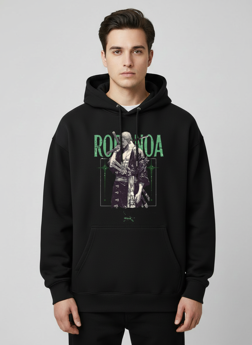 Three‑Sword Warrior Graphic Hoodie – Roronoa Edition