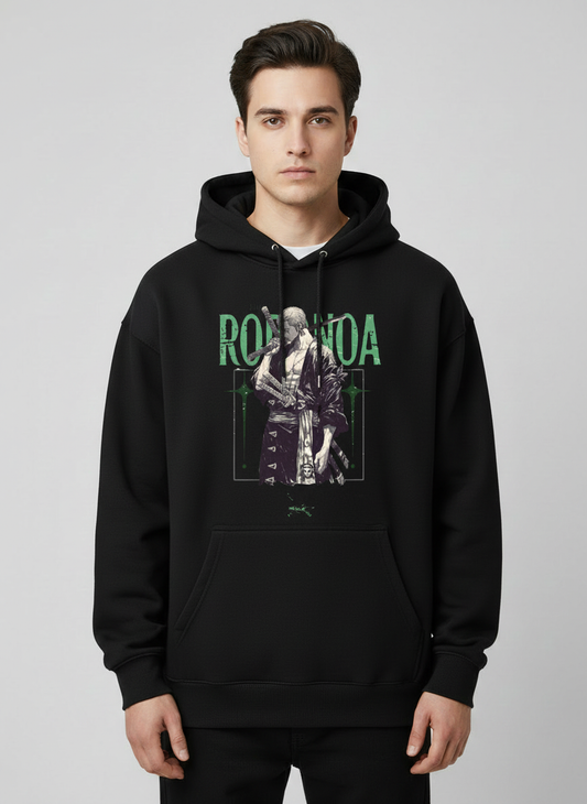 Three‑Sword Warrior Graphic Hoodie – Roronoa Edition
